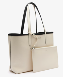 SAC CABAS REVERSIBLE AVEC POCHETTE LACOSTE ANNA NOIR FARINE NF2142AA M66 www.solene-maroquinerie.fr