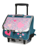 CARTABLE A ROULETTES TANN&#039;S 38CM MAELLE ROSE VERT 42766 www.solene-maroquinerie.fr