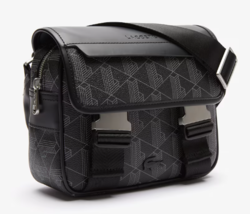 SACOCHE A RABAT CLIPS THE BLEND LACOSTE MONOGRAM NOIR GRIS NH3787LX H45 www.solene-maroquinerie.fr