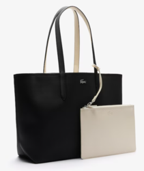 SAC CABAS REVERSIBLE AVEC POCHETTE LACOSTE ANNA NOIR FARINE NF2142AA M66 www.solene-maroquinerie.fr