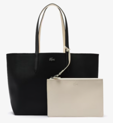 SAC CABAS REVERSIBLE AVEC POCHETTE LACOSTE ANNA NOIR FARINE NF2142AA M66 www.solene-maroquinerie.fr