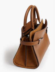 SAC A MAIN MOYEN MODELE LE TANNEUR EMILIE EN CUIR LISSE ET NUBUCK TAN TEMI16M1G05 www.solene-maroqui