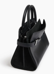 SAC A MAIN MOYEN MODELE LE TANNEUR EMILIE EN CUIR LISSE ET NUBUCK NOIR TEMI16M1N01 www.solene-maroqu