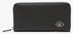 Portefeuille zipp femme Lacoste avec plaque mtallique noir NF3937GZ 000 www.solene-maroquinerie.fr