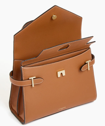 SAC  MAIN DOUBLE RABAT MOYEN MODLE LE TANNEUR EMILIE EN CUIR GRAIN MARRON TAN TEMI1014G05 www.sol