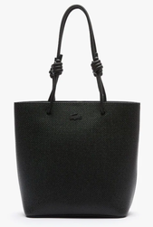 SAC CABAS VERTICAL LACOSTE CHANTACO EN CUIR PIQU MAT NOIR NF3215CE 000 www.solene-maroquinerie.fr