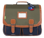 CARTABLE TANN&#039;S AXEL BICOLORE KAKI BLEU 41CM 41127 www.solene-maroquinerie.fr