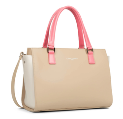 PETIT SAC CABAS MAIN LANCASTER CONSTANCE BEIGE ECRU ROSE FONC� 437-03 BEIGE_ECRF www.solene-maroquin