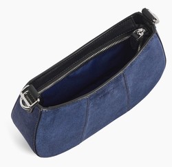 PETIT SAC DEMI LUNE LE TANNEUR JULIETTE EN CUIR SUEDE EFFET DENIM TJET1051Q82 www.solene-maroquineri