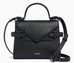 PETIT SAC  MAIN DOUBLE RABAT EMILIE EN CUIR GRAIN NOIR TEMI1006N01 www.solene-maroquinerie.fr
