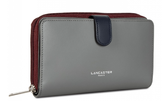 PORTEFEUILLE COMPAGNON LANCASTER CONSTANCE GRIS BLEU FONCÉ ...