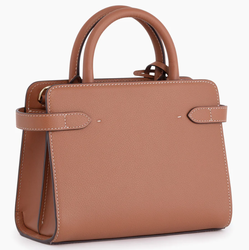 PETIT SAC  MAIN LE TANNEUR EMILIE EN CUIR GRAIN MARRON TAN TEMI1606G05 www.solene-maroquinerie.fr