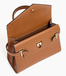 SAC  MAIN DOUBLE RABAT MOYEN MODLE LE TANNEUR EMILIE EN CUIR GRAIN MARRON TAN TEMI1014G05 www.sol