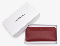 Grand portefeuille unisexe LACOSTE Chantaco zipp en cuir piqu cranberry NF3885KL 398 www.solene-ma