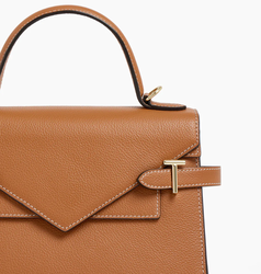 SAC  MAIN DOUBLE RABAT MOYEN MODLE LE TANNEUR EMILIE EN CUIR GRAIN MARRON TAN TEMI1014G05 www.sol