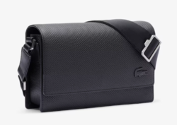 SAC REPORTER A RABAT LACOSTE CHANTACO EN CUIR NOIR NU4118CE 000 www.solene-maroquinerie.fr