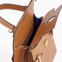 SAC  MAIN DOUBLE RABAT MOYEN MODLE LE TANNEUR EMILIE EN CUIR GRAIN MARRON TAN TEMI1014G05 www.sol
