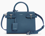 PETIT SAC  MAIN LE TANNEUR EMILIE EN CUIR SIGNATURE T BLEU PAON TEMI1600B19 www.solene-maroquinerie