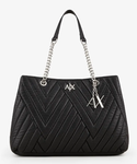 SAC CABAS A DOUBLE ANSES EN CHAINE ET TISSU ARMANI EXCHANGE NOIR 9428632F745100020 www.solene-maroqu
