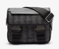 SACOCHE A RABAT CLIPS THE BLEND LACOSTE MONOGRAM NOIR GRIS NH3787LX H45 www.solene-maroquinerie.fr