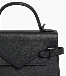 SAC  MAIN DOUBLE RABAT MOYEN MODLE LE TANNEUR EMILIE EN CUIR GRAIN NOIR TEMI1014N01 www.solene-ma