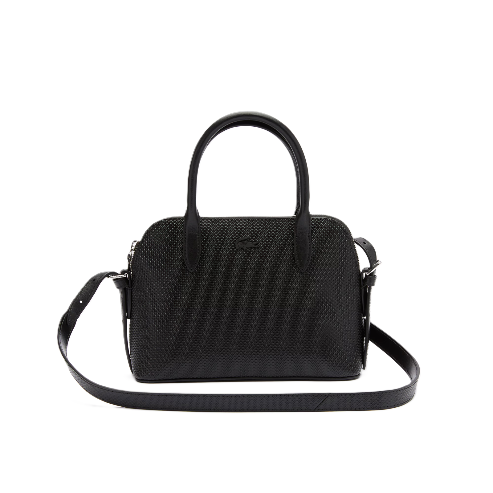PETIT SAC BUGATTI EN CUIR PIQUÉ LACOSTE CHANTACO NOIR NF3723KL 000 www.solene-maroquinerie.fr