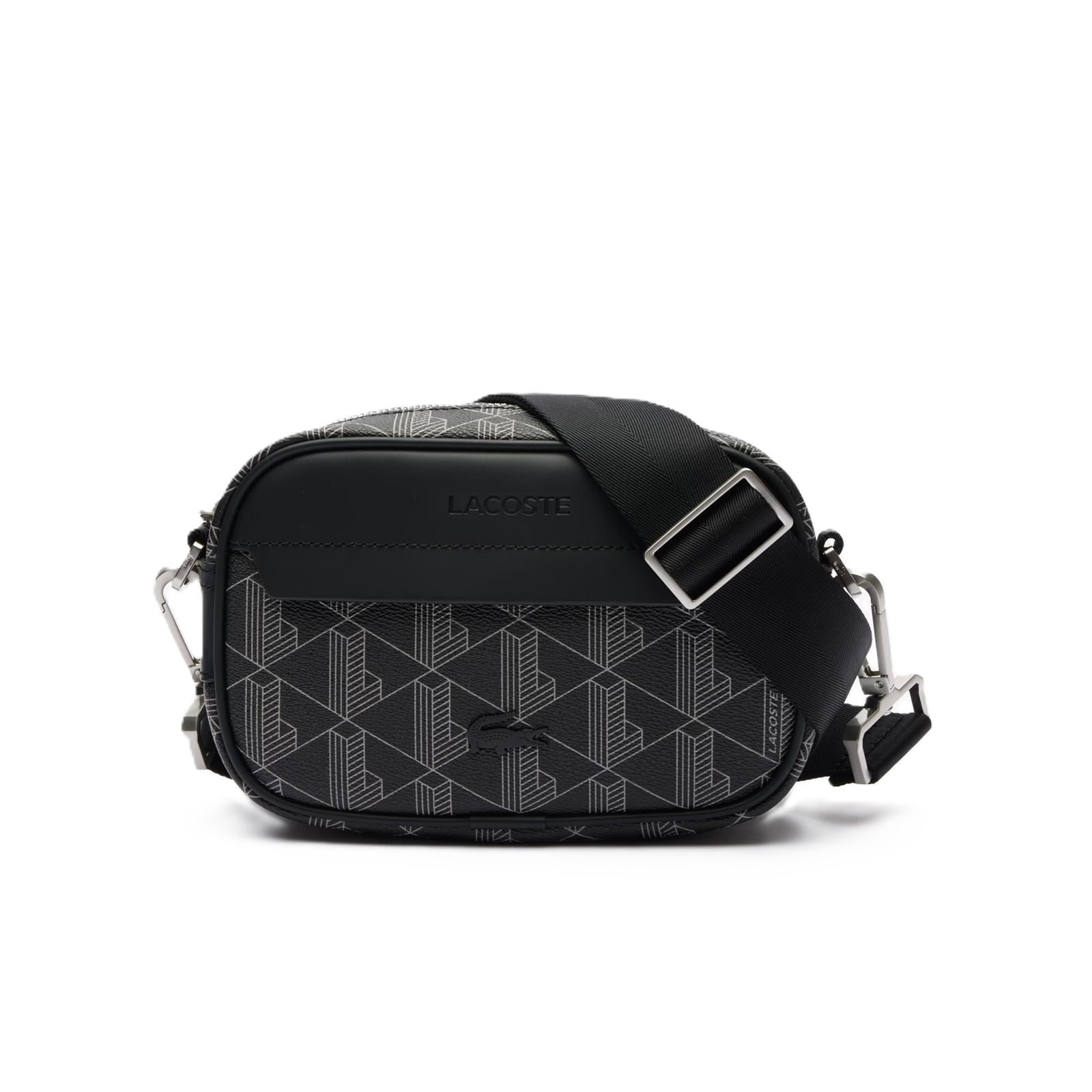 PETITE SACOCHE LACOSTE THE BLEND MONOGRAM NOIR GRIS NH3650LX H45 www.solene-maroquinerie.fr