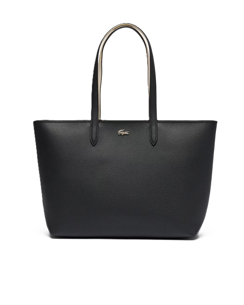 SAC CABAS ZIPPE LACOSTE ANNA NOIR FARINE NF4823AA M66 www.solene-maroquinerie.fr