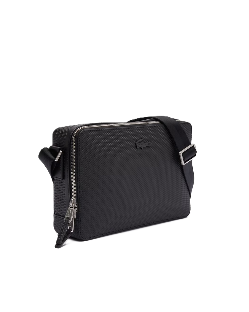 SAC REPORTER EN CUIR PIQUÉ LACOSTE CHANTACO NOIR NH3270CE 000 www.solene-maroquinerie.fr 2