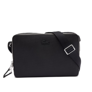 SAC REPORTER EN CUIR PIQUÉ LACOSTE CHANTACO NOIR NH3270CE 000 www.solene-maroquinerie.fr