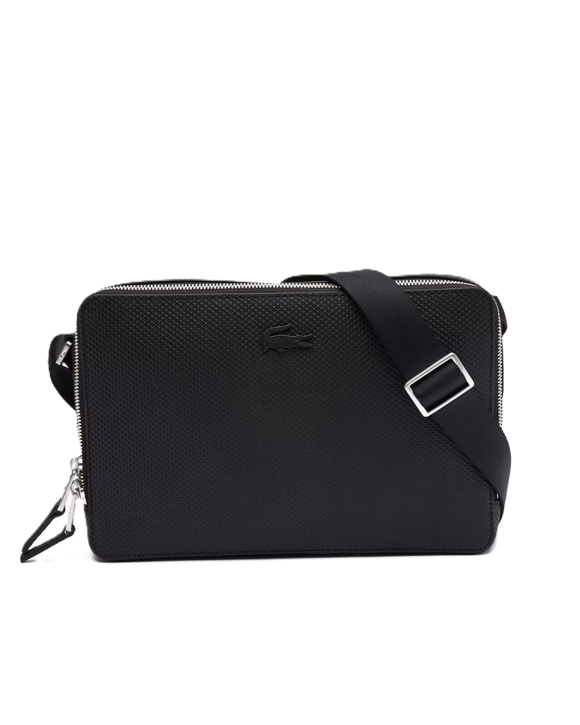 SAC REPORTER EN CUIR PIQUÉ LACOSTE CHANTACO NOIR NH3270CE 000 www.solene-maroquinerie.fr