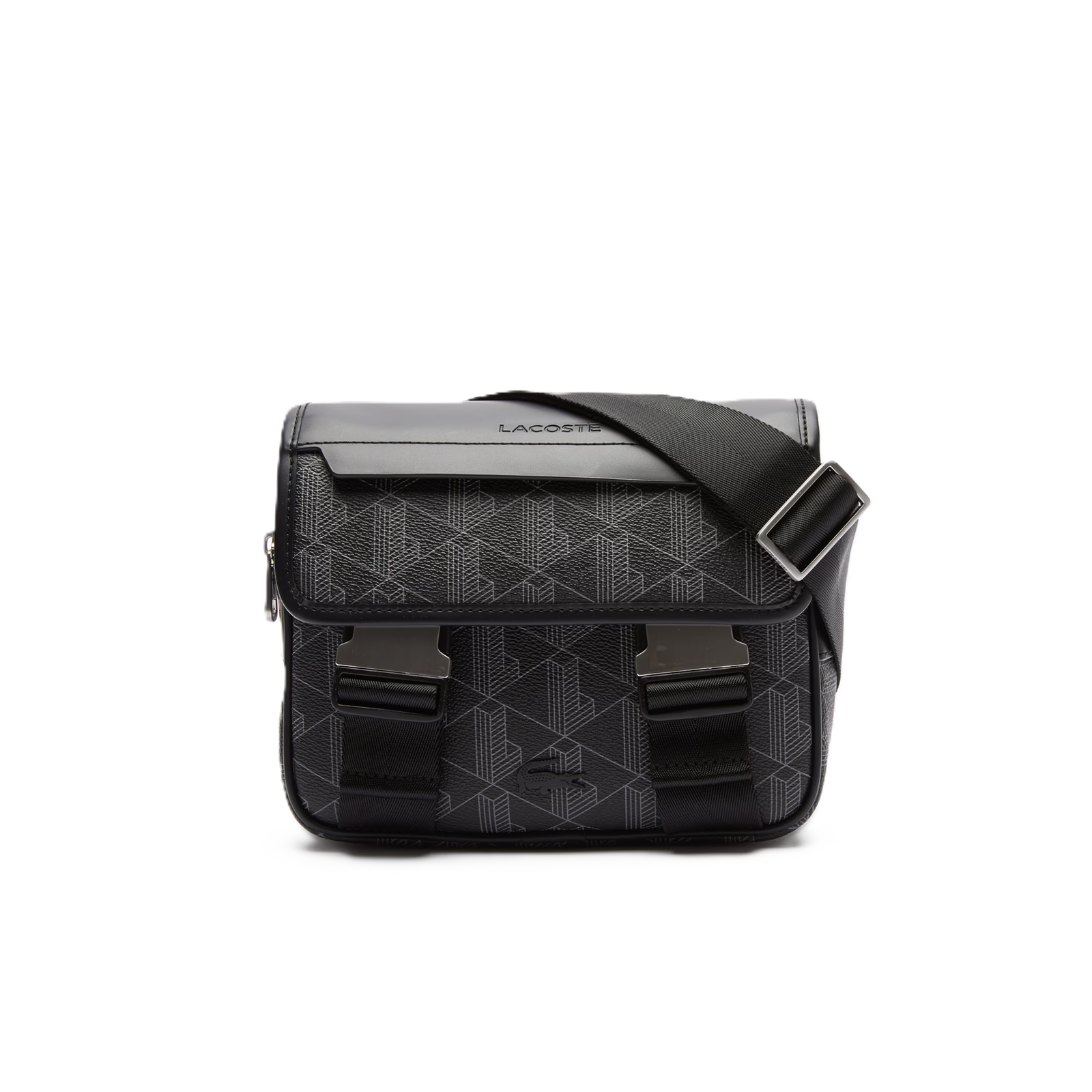SACOCHE A RABAT CLIPSÉ THE BLEND LACOSTE MONOGRAM NOIR GRIS NH3787LX H45 www.solene-maroquinerie.fr