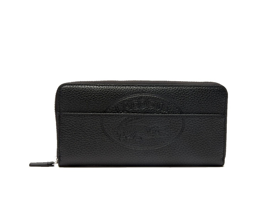 GRAND PORTEFEUILLE ZIPPÉ LACOSTE CROCO CREW NOIR NF2975NL 000 www.solene-maroquinerie.fr
