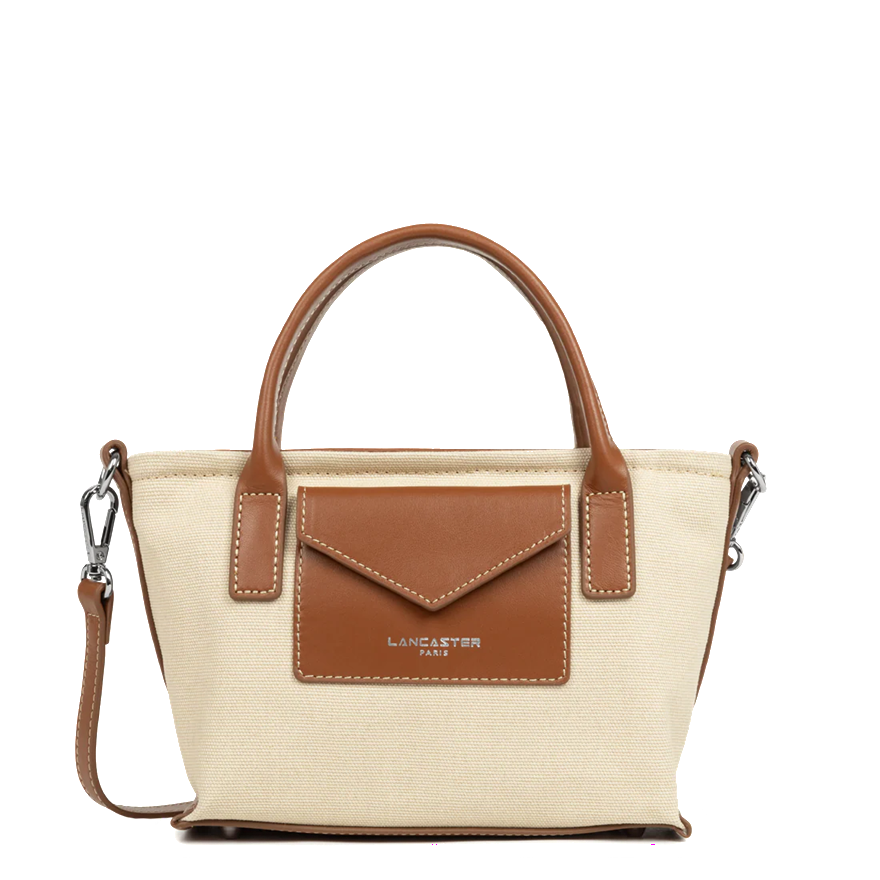 MINI SAC CABAS MAIN LANCASTER CANVAS KBA BEIGE COGNAC 518-049 BEIGECOGNA www.solene-maroquinerie.fr