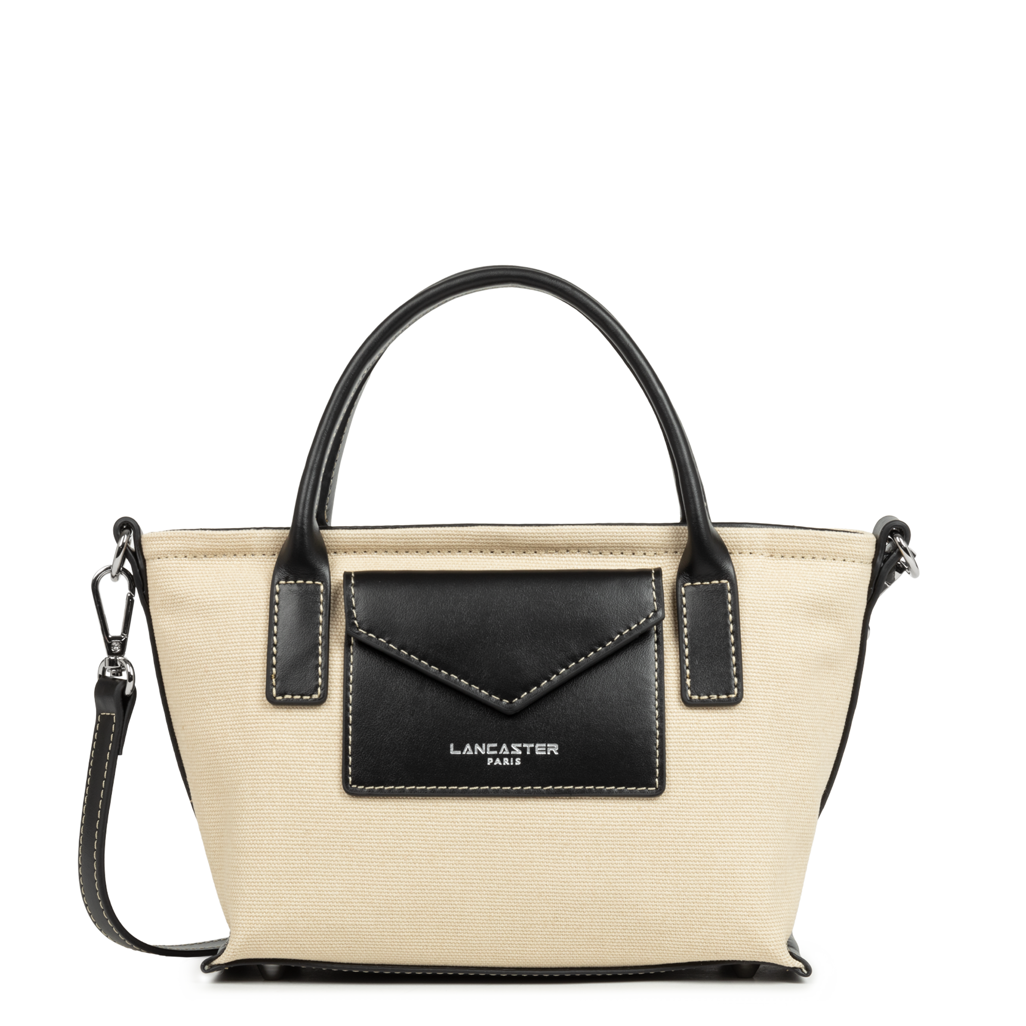 MINI SAC CABAS MAIN LANCASTER CANVAS KBA BEIGE NOIR 518-049 BEIGENOIR www.solene-maroquinerie.fr