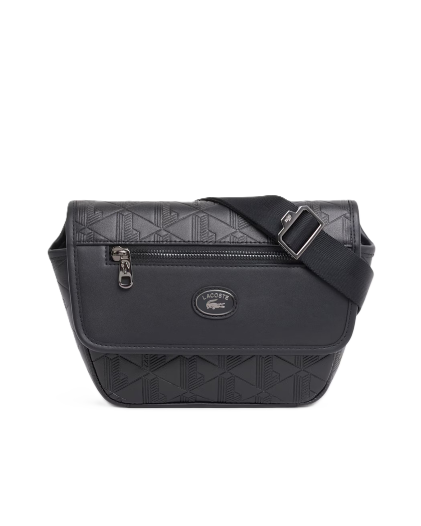 MINI SAC MESSENGER LACOSTE MONOGRAMME NOIR NH5265MR 000 www.solene-maroquinerie.fr