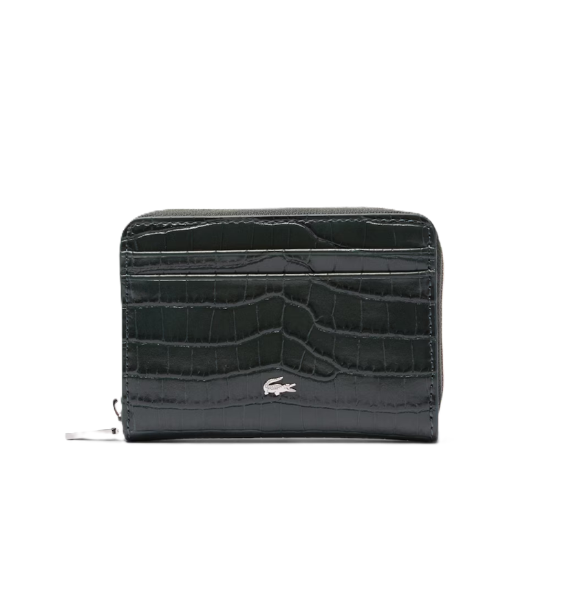 PETIT PORTE-MONNAIE ZIPPÉ LACOSTE CHANTACO EMBOSSÉ SINOPLE NF4977KL B43 www.solene-maroquinerie.fr