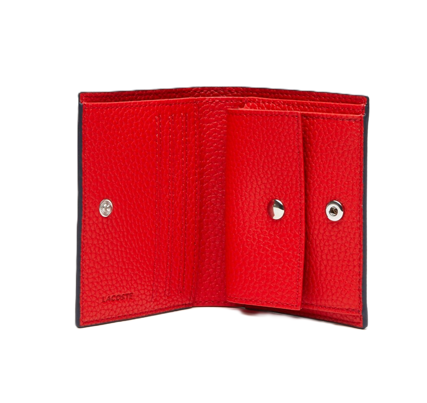 PETIT PORTEFEUILLE PLIABLE A PRESSION LACOSTE ANNA MARINE ROUGE NF3252AA B50 www.solene-maroquinerie.fr 2