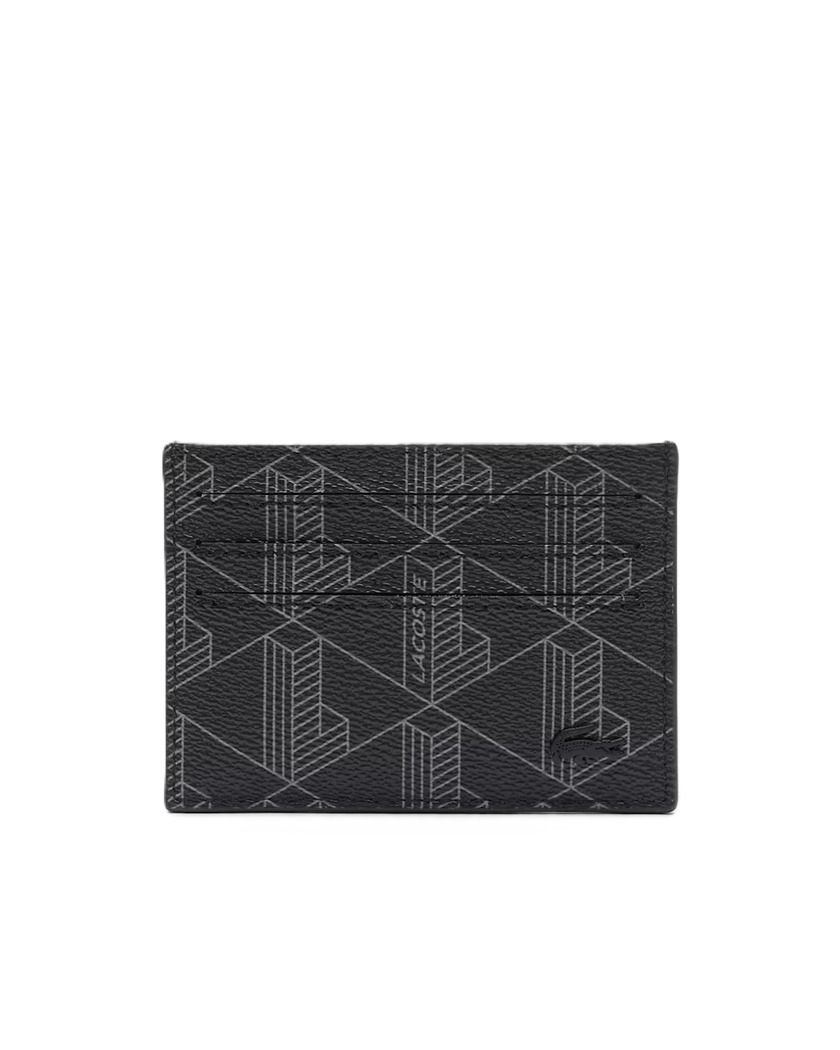 PORTE-CARTES LACOSTE THE BLEND MONOGRAM NOIR GRIS NH3719LX H45 www.solene-maroquinerie.fr