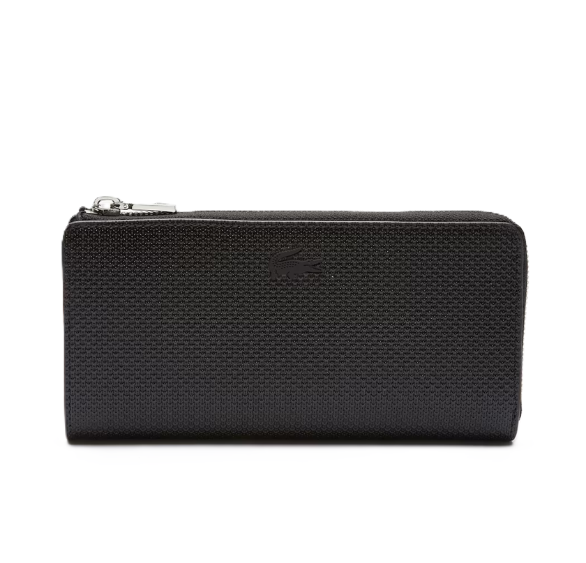 PORTEFEUILLE EN CUIR PIQUÉ LACOSTE CHANTACO NOIR NF3580KL 000 www.solene-maroquinerie.fr