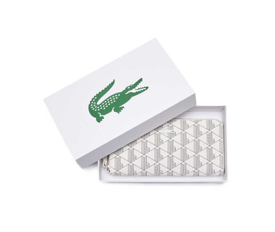 PORTEFEUILLE ZIPPÉ IMPRIMÉ LACOSTE MONOGRAMME FARINE ABIMES NF3958DG N06 www.solene-maroquinerie.fr 3