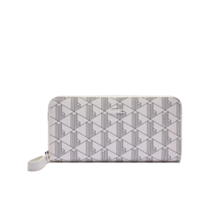 PORTEFEUILLE ZIPPÉ IMPRIMÉ LACOSTE MONOGRAMME FARINE ABIMES NF3958DG N06 www.solene-maroquinerie.fr
