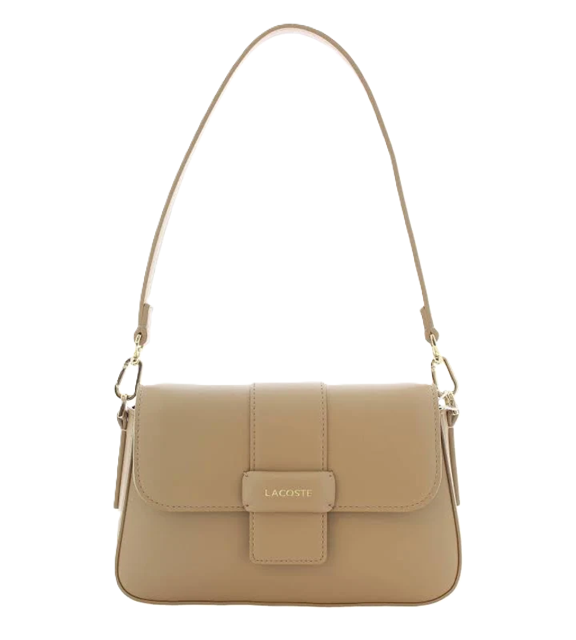 SAC A BANDOULIERE ET RABAT LACOSTE CASUAL TAN NF5152AU F07 www.solene-maroquinerie.fr