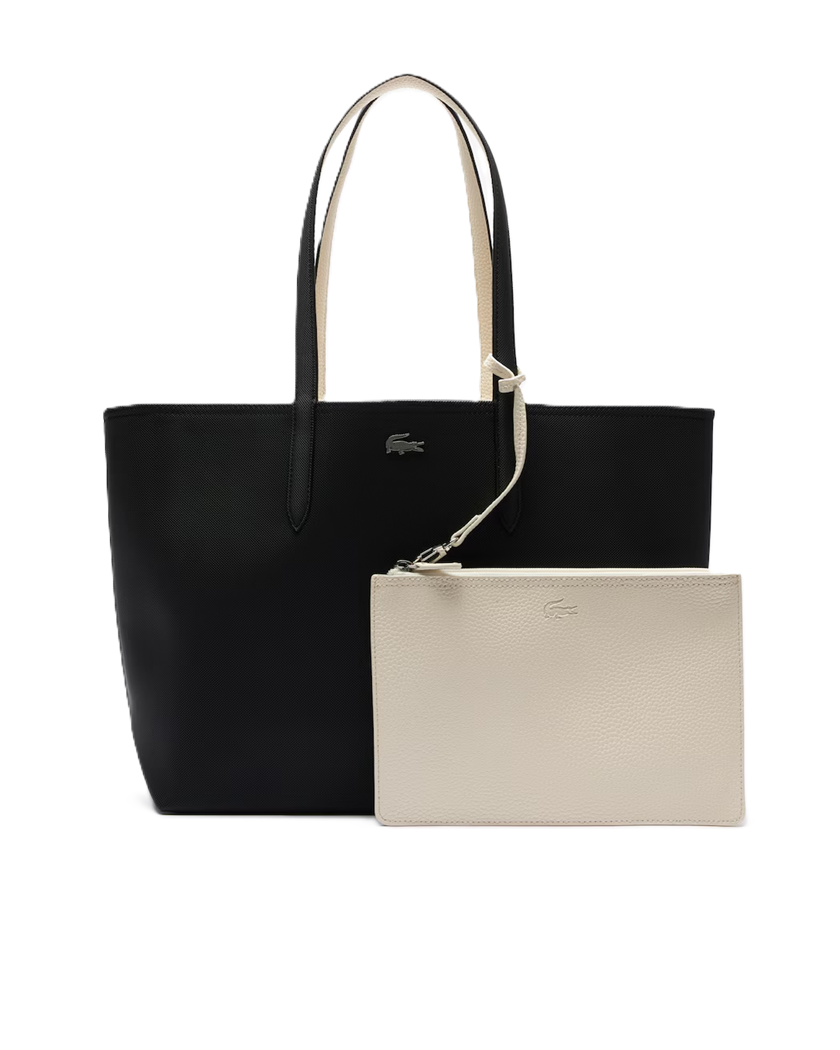 SAC CABAS LACOSTE ANNA REVERSIBLE NOIR FARINE NF2142AA M66 www.solene-maroquinerie.fr