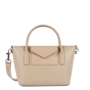 SAC CABAS MAIN ZIPPE LANCASTER MAYA DOUBLE KBA BEIGE FONCE 517-101 BEIGEFONCE www.solene-maroquinerie.fr