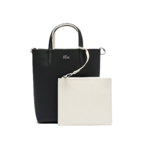 SAC CABAS VERTICAL LACOSTE ANNA REVERSIBLE NOIR FARINE NF2991AA M66 www.solene-maroquinerie.fr