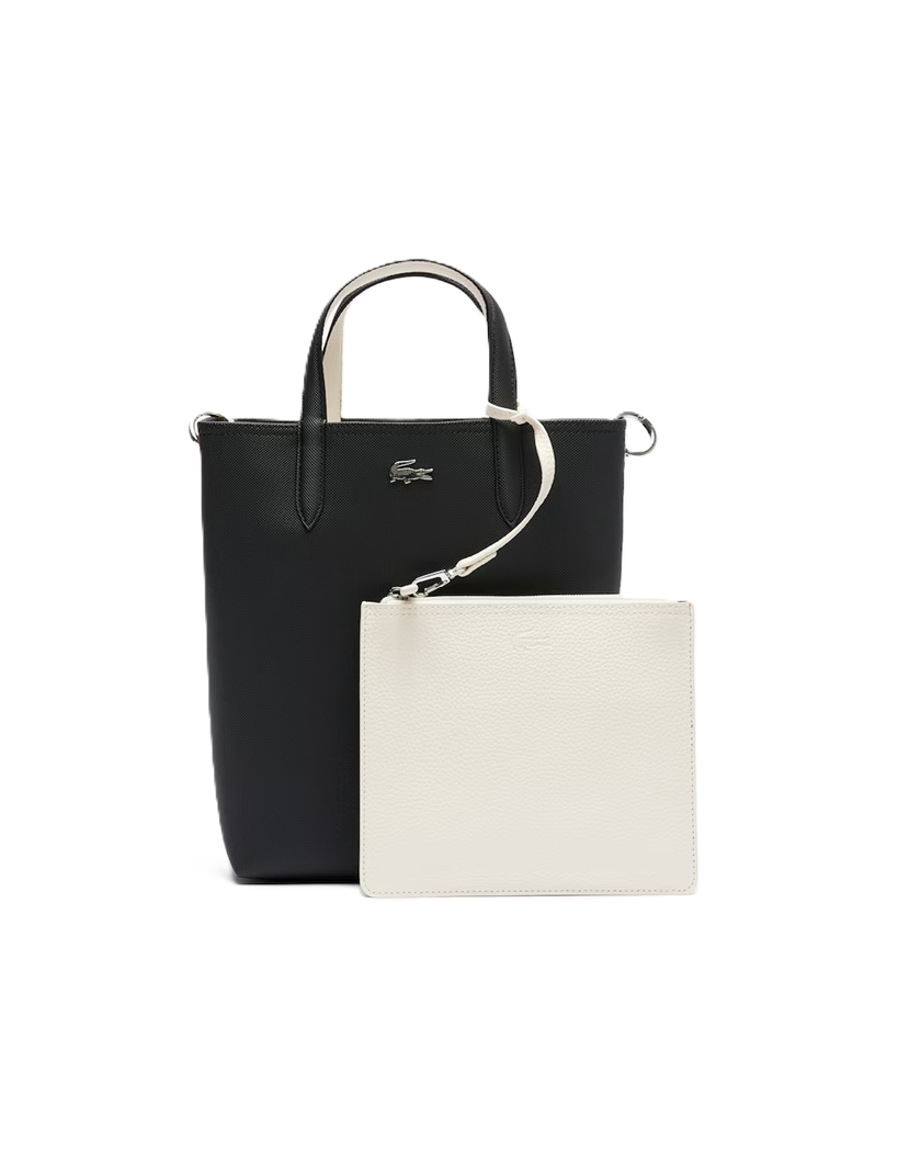 SAC CABAS VERTICAL LACOSTE ANNA REVERSIBLE NOIR FARINE NF2991AA M66 www.solene-maroquinerie.fr