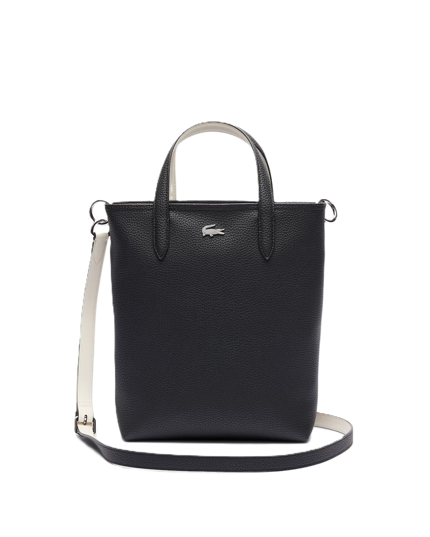 SAC CABAS VERTICAL ZIPPÉ LACOSTE ANNA NOIR FARINE NF4929AA M66 www.solene-maroquinerie.fr