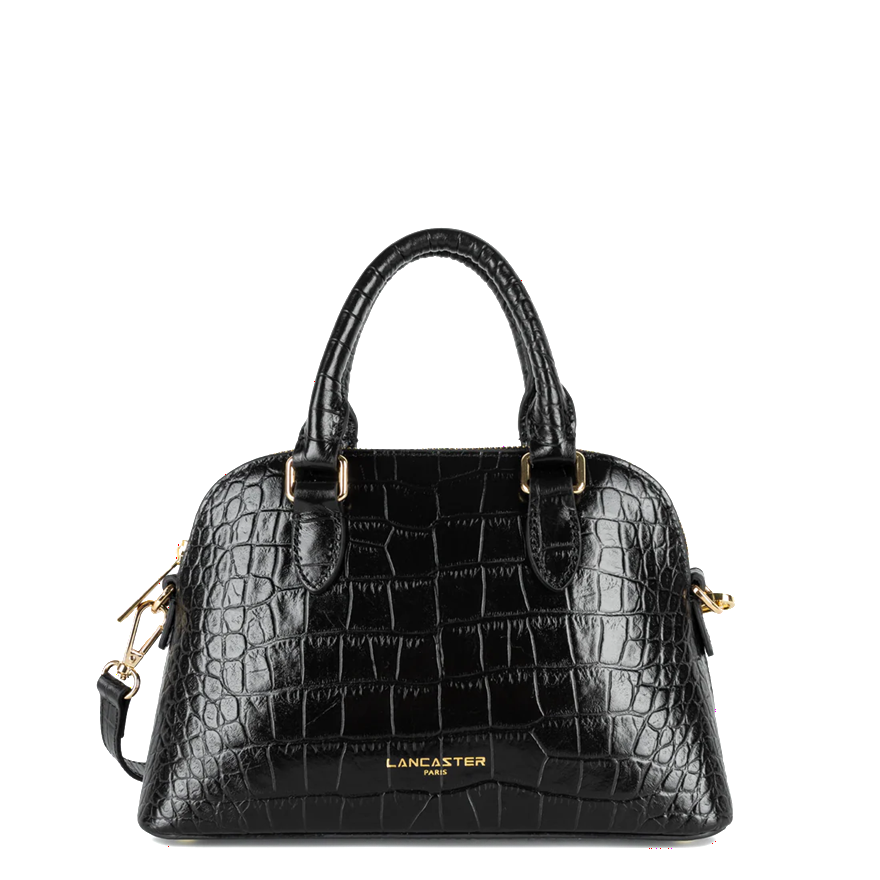 SAC DEMI LUNE LANCASTER EXO CROCO NOIR 524-105 NOIR www.solene-maroquinerie.fr