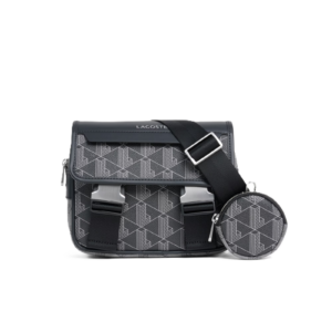 SACOCHE A RABAT CLIPSÉ THE BLEND LACOSTE MIX MONO NOIR GRIS NH5316BG T26 www.solene-maroquinerie.fr